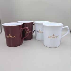 Gevalia 12oz White Burgundy‎ Gold Trim Elegant Coffee Cups - Set of Four